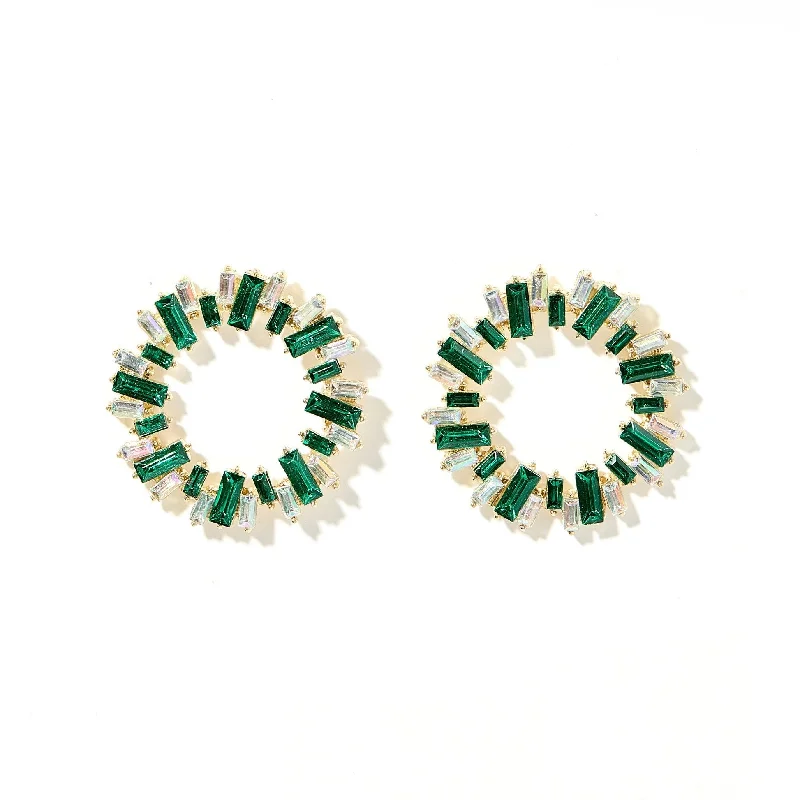 Linny Co | Whitney Gold Tone Circular Earrings with Crystal Accents in Green