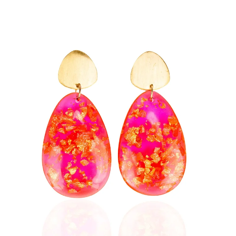 Malika Dangles - Hot Pink & Metallic Gold Fleck