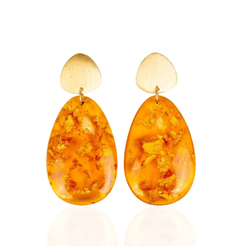 Malika Dangles - Orange & Metallic Gold Fleck