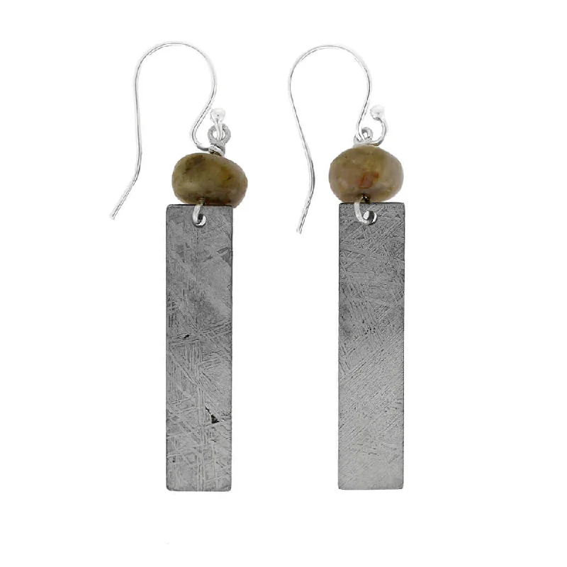 Meteorite and Fossil Bead Dangle Earrings