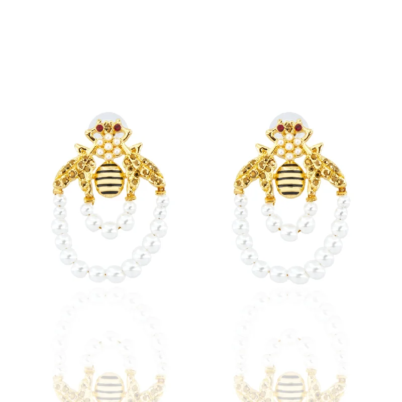 Miss Honeycomb Bee Dangles - Pearl