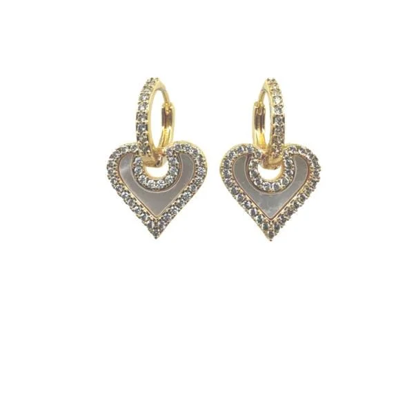 Mother of Pearl & CZ Heart Hoop Earrings (EGH465MOP)