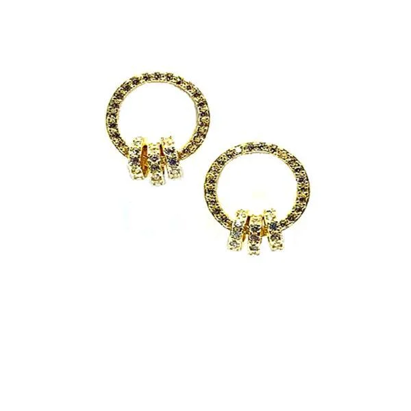 Open Circle Pave Stud Earring with 3 Interlocking Circles: Gold Vermeil (EGP4566)