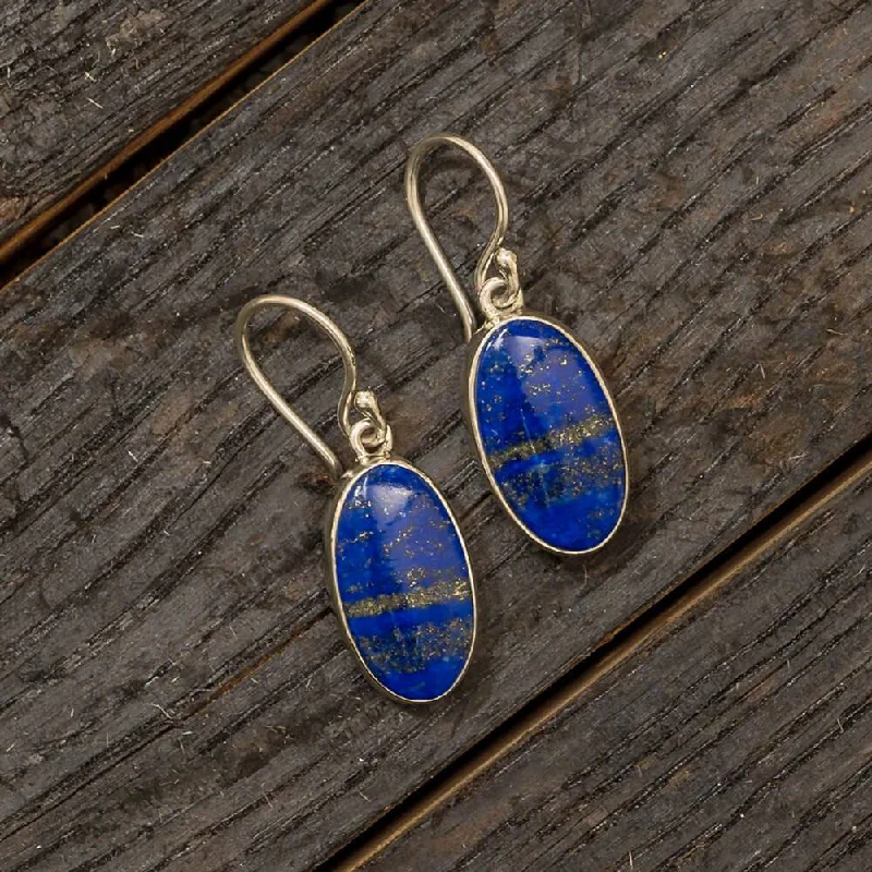 Oval Earrings with Lapis Lazuli in Silver