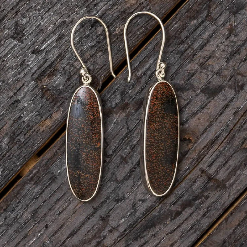 Oval Shaped Dinosaur Bone Dangle Earrings