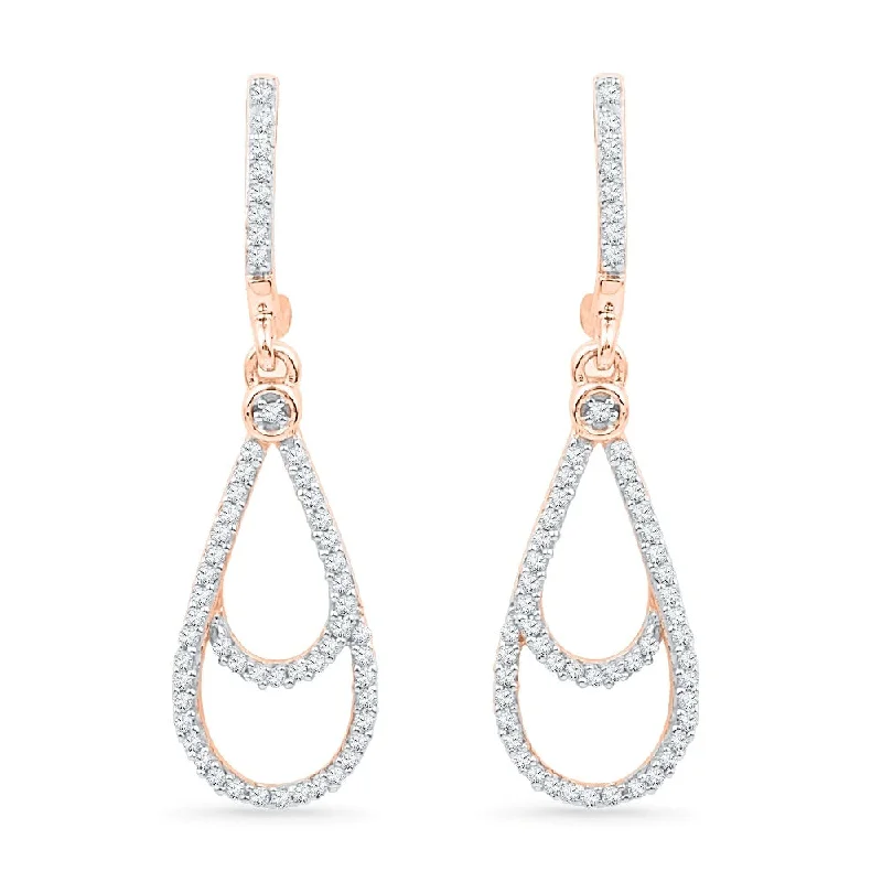 Teardrop Shaped Gold & Diamond Dangle Earrings