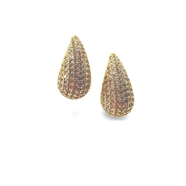 Plated Large Gold CZ Teardrop Post Earring: Gold or Silver (EGP4558)