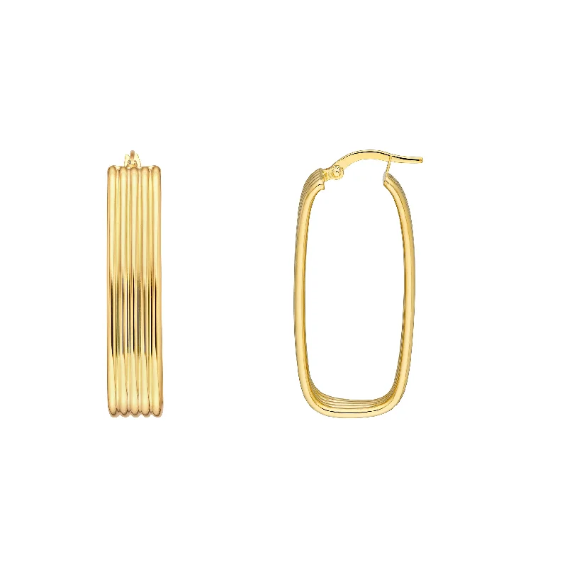 Polished Line 8mm Wide Long Oval Hoop Earrings