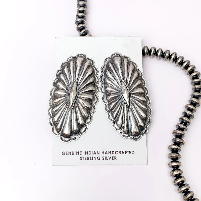 Robert Livingston | Navajo Handmade Sterling Silver Oval Concho Post Earrings