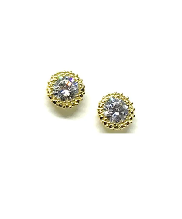 Stud Earring: Round CZ  Gold Vermeil:  (EGP4656C)