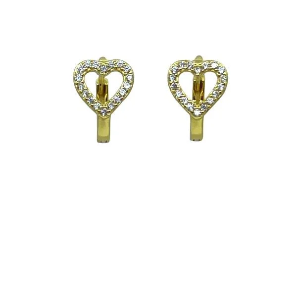 Small Hoop With Open Pave Heart: Gold Vermeil (EGH45HRT)