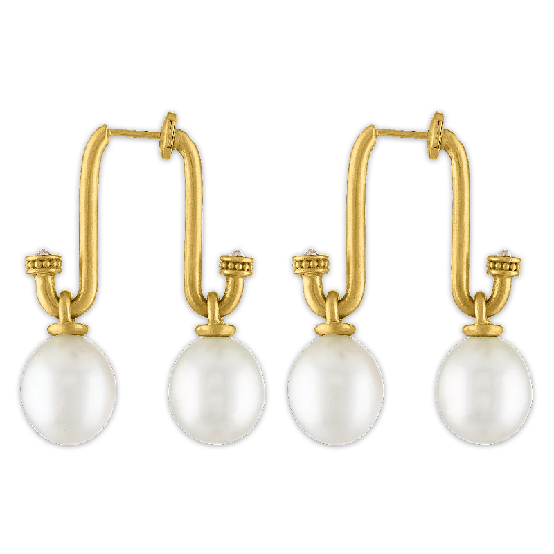 Small South Sea Pearl and Old Mine Diamond Tuba Earrings