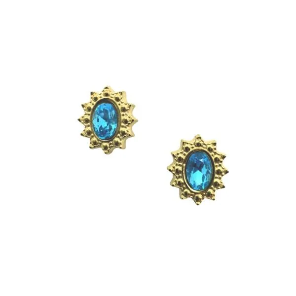 Stainless Steel:  Oval "Victoriana' Stainless and Glass Earrings: Blue (EGPSS48B)