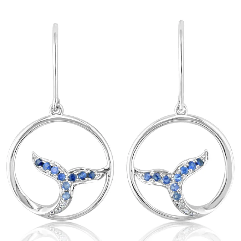 Sterling Silver Graduated Blue Sapphire/Diamond Whale Tail Earrings