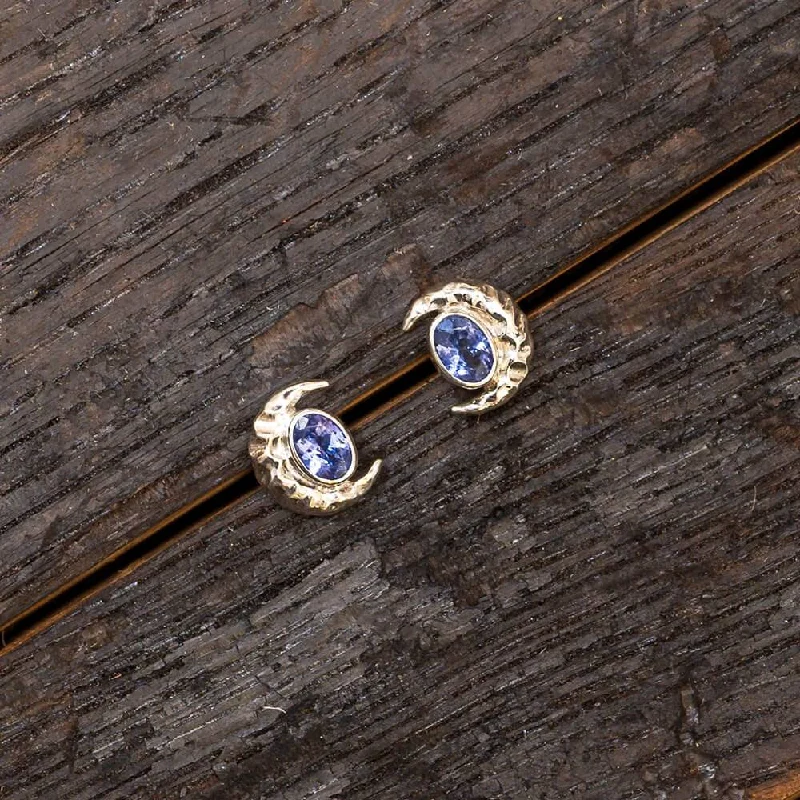 Tanzanite Crescent Moon Earrings in Sterling Silver