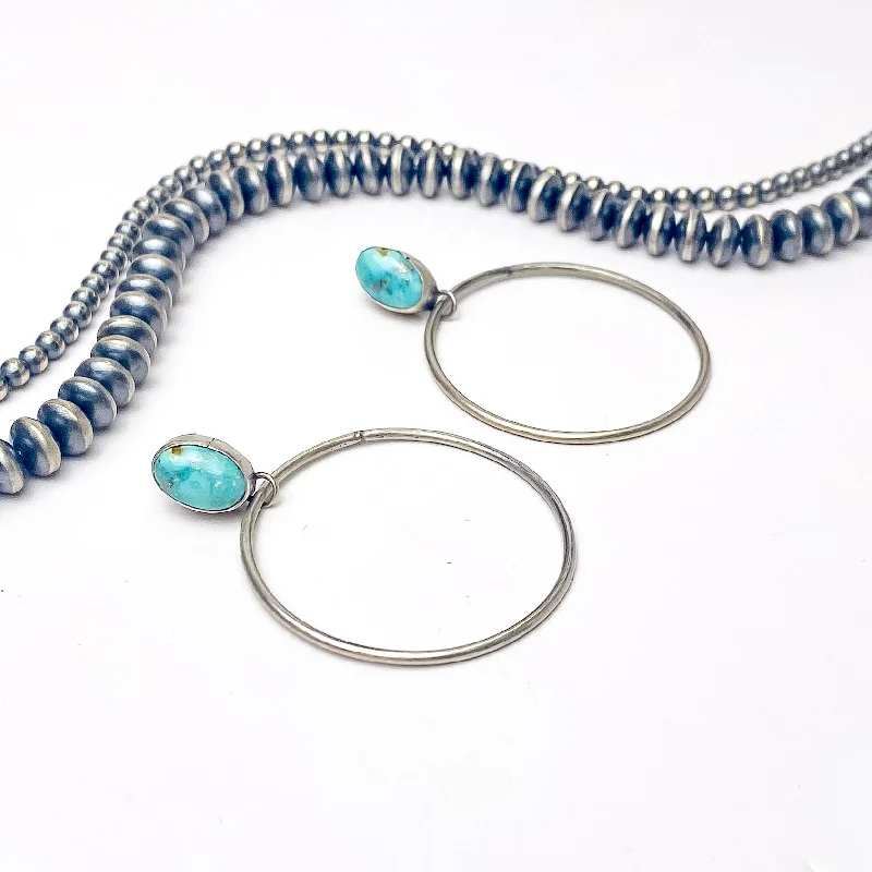 Tricia Smith | Navajo Handmade Hoop Sterling Silver Earrings with Turquoise Stones