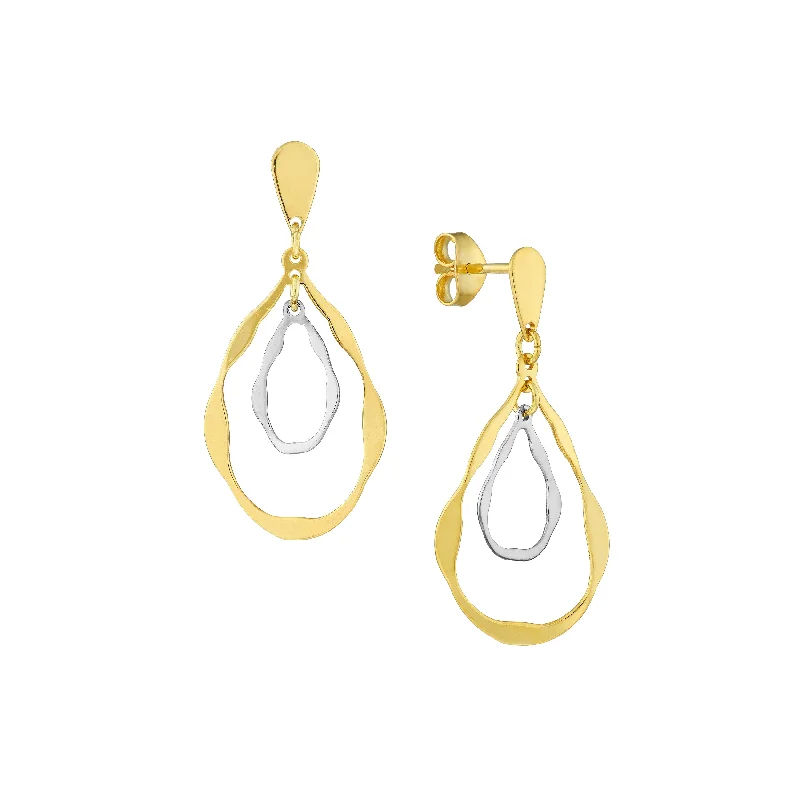 Two-Tone Stamped Double Teardrop Dangle Earrings