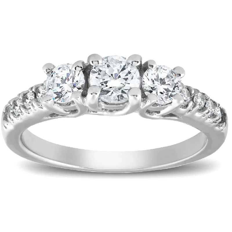 1 1/4ct Three Stone Lab Created Diamond Engagement Ring 14K White Gold