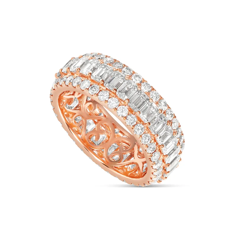 14k Rose Gold Emerald & Round Diamond Men's Eternity Band