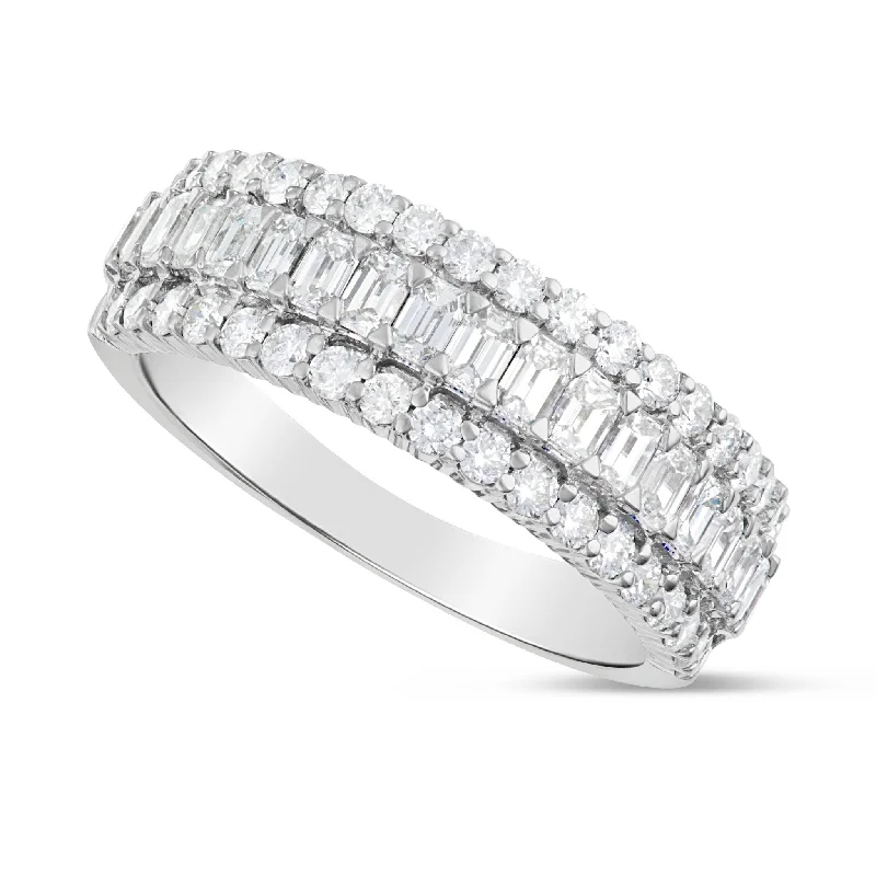 14K White Gold 3.16ct Emerald Diamond Half Eternity Ring