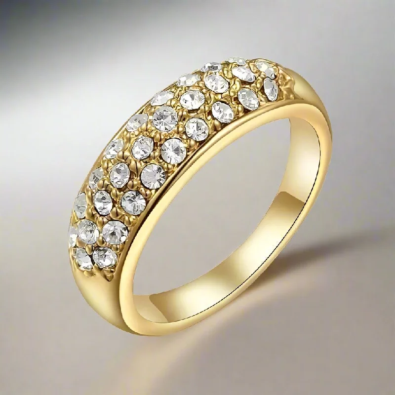 18K Gold Pave OB Austrian Crystals Band Cocktail Luxury European Ring for Woman