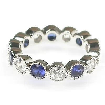 3.20 CT Round Cut Blue Sapphires & Diamonds - Eternity Ring