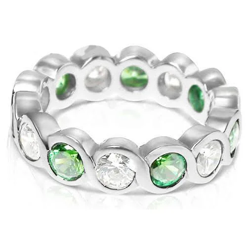 3.20 CT Round Cut Green Emeralds & Diamonds - Eternity Ring