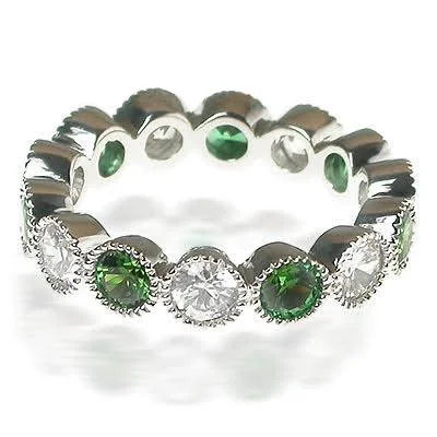 3.20 CT Round Cut Green Emeralds & Diamonds - Eternity Ring