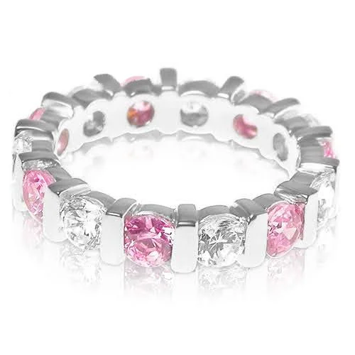 3.20 CT Round Cut Pink Sapphires & Diamonds - Eternity Ring