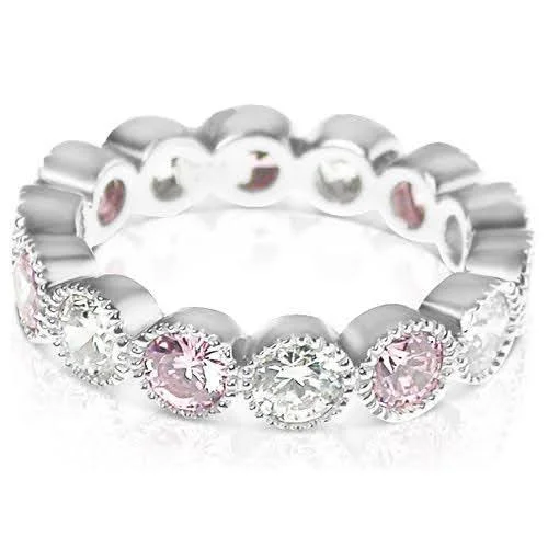 3.20 CT Round Cut Pink Sapphires & Diamonds - Eternity Ring