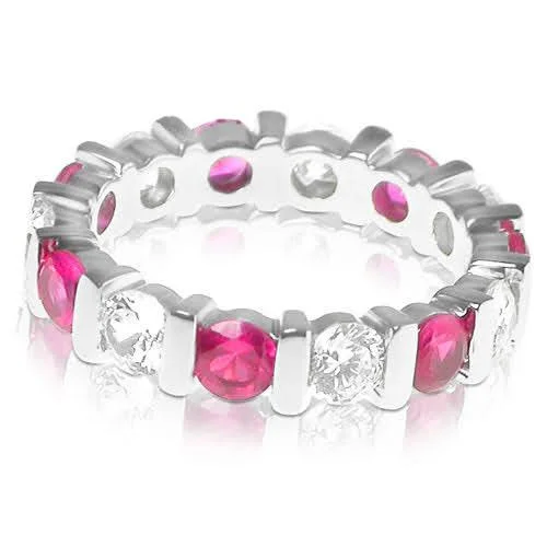 3.20 CT Round Cut Rubies & Diamonds - Eternity Ring