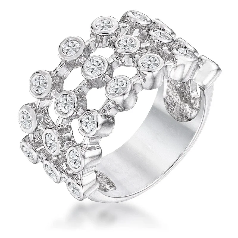 3 Tiered Contemporary Ring With Rhodium Plated