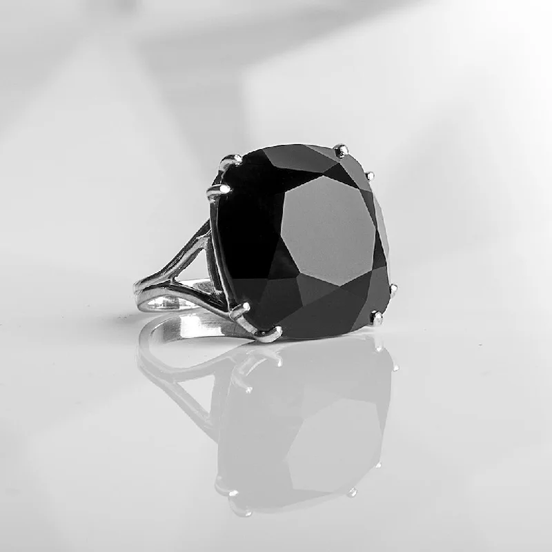 Onyx Sterling Cocktail Ring, 34 Carat Cushion Cut