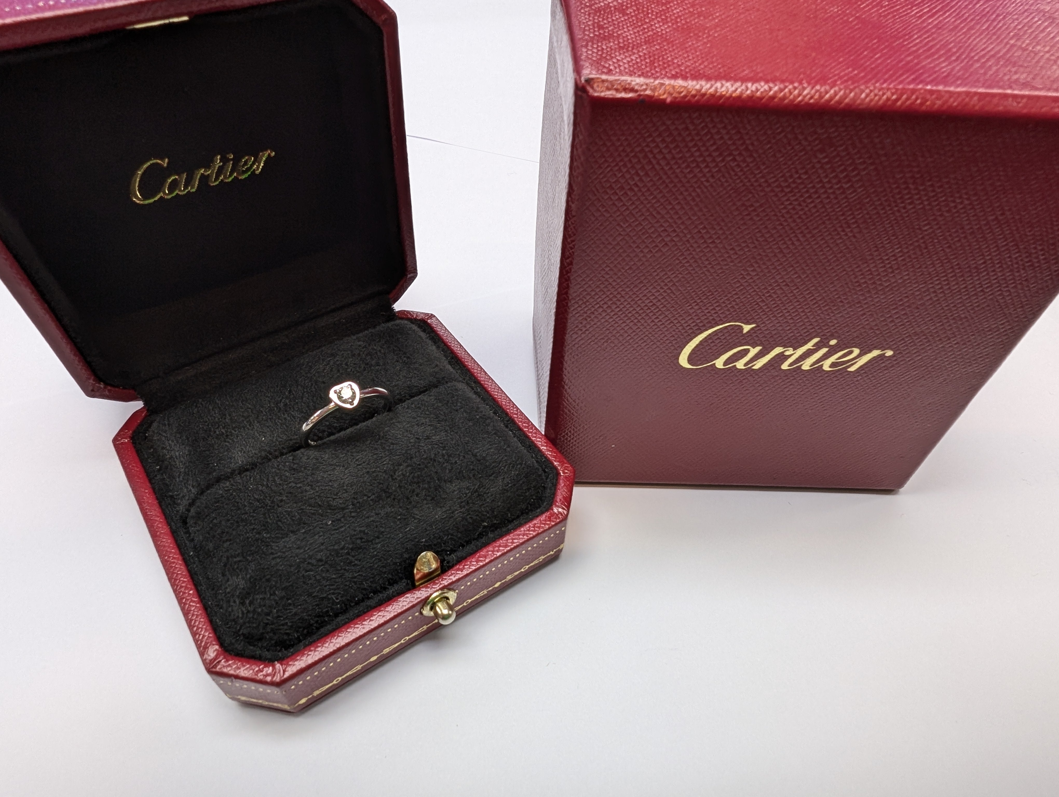 9CT WHITE GOLD CARTIER ENGAGEMENT RING BOXED SIZE K 1/2 PRESTON STORE