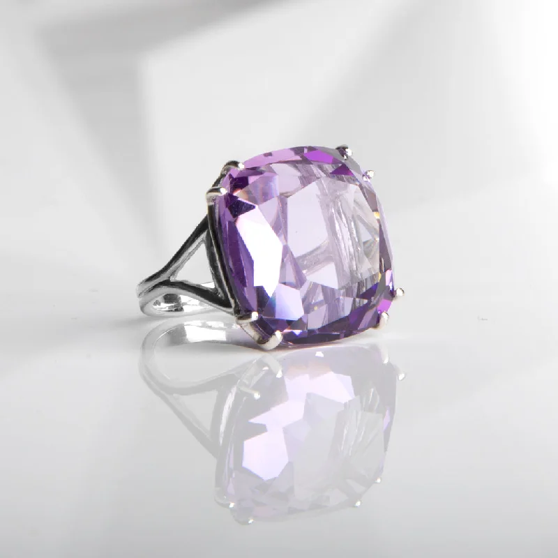 Medium Amethyst Sterling Cocktail Ring, 34 Carat Cushion Cut