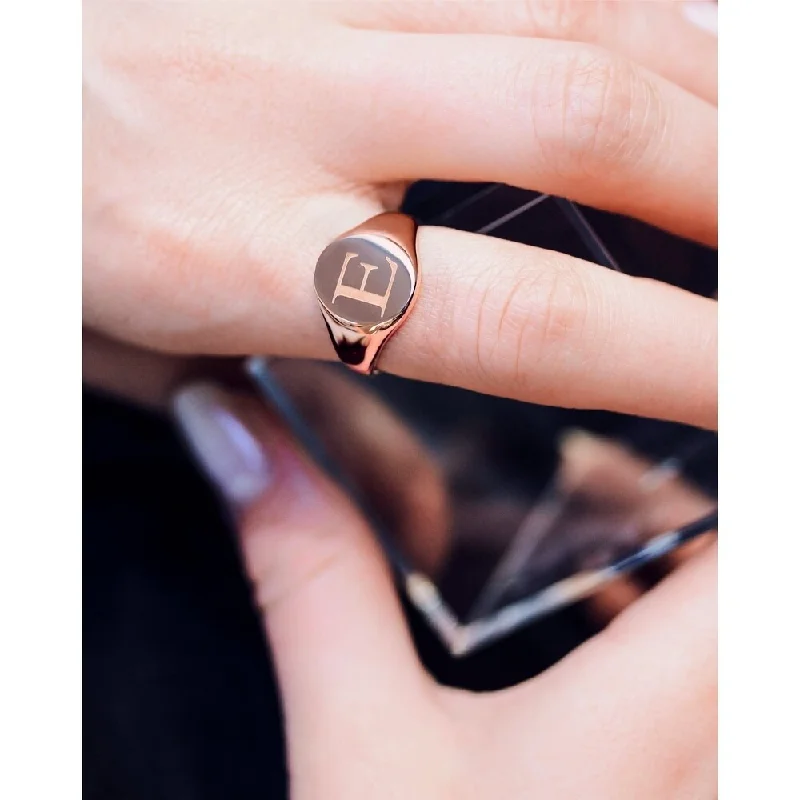 Annello by Kobelli 14k Rose Gold Personalized Initials Oval Signet Ring - Times