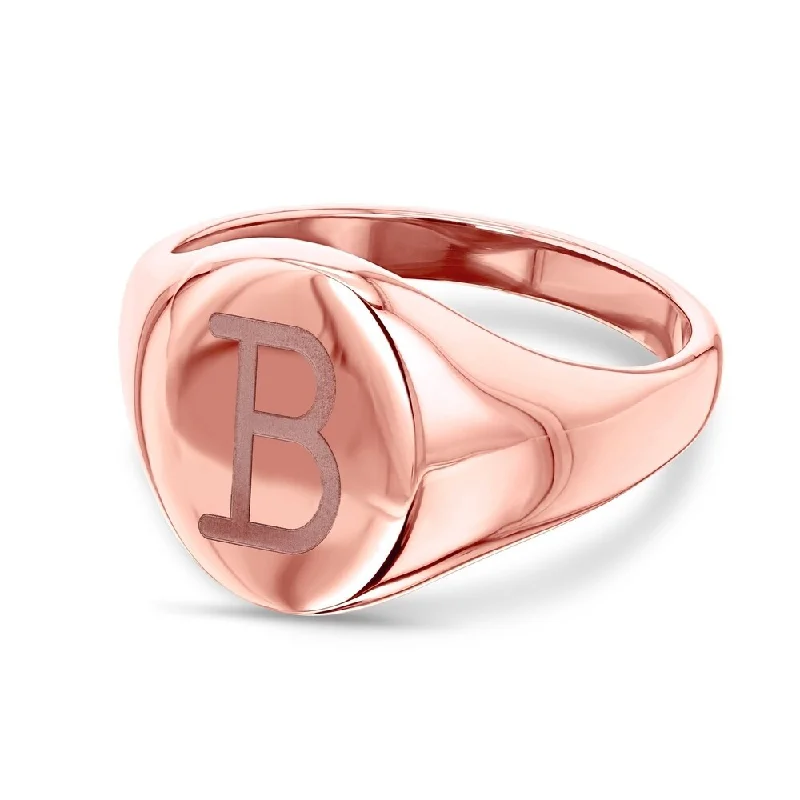 Annello by Kobelli 14k Rose Gold Personalized Initials Oval Signet Ring - Typewriter