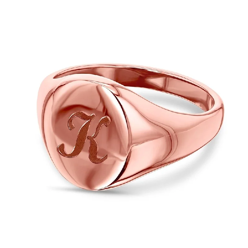 Annello by Kobelli 14k Rose Gold Personalized Script Initials Oval Signet Ring