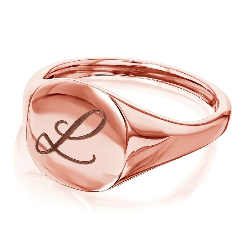 Annello by Kobelli 14k Rose Gold Personalized Signet Initials Cushion Ring - Brush