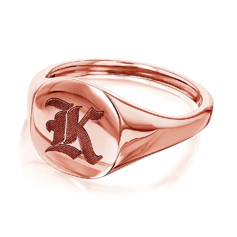 Annello by Kobelli 14k Rose Gold Personalized Signet Initials Cushion Ring - Old Script