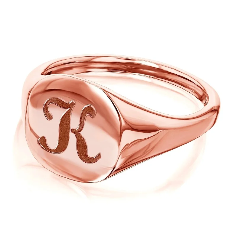 Annello by Kobelli 14k Rose Gold Personalized Signet Initials Cushion Ring - Script