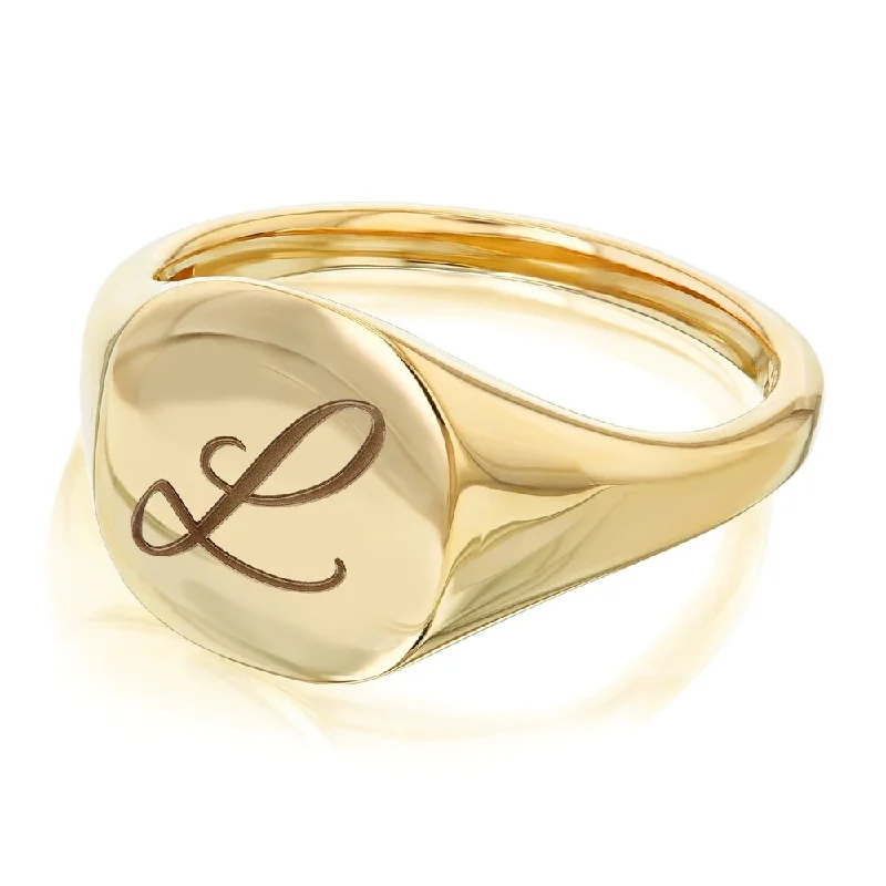 Annello by Kobelli 14k Yellow Gold Personalized Signet Initials Cushion Ring - Brush