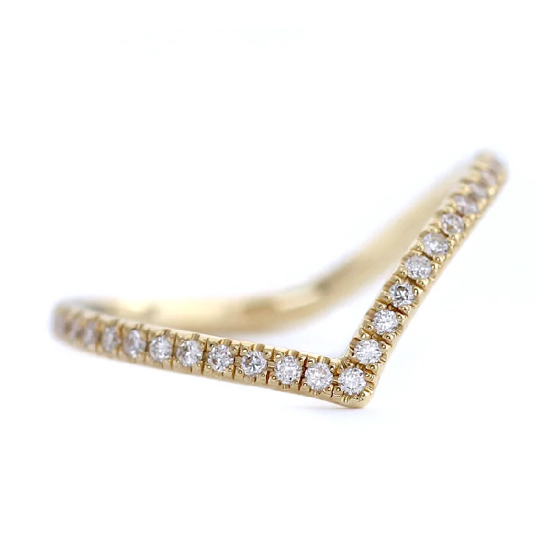 Chevron Diamond Ring - Gold Chevron Band