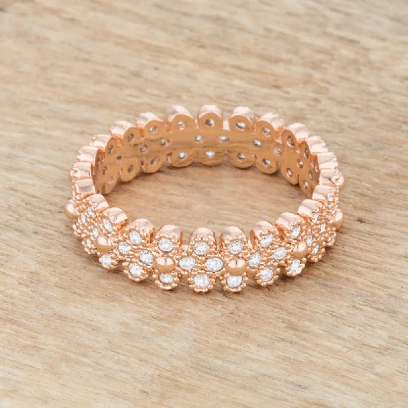 Clara 1ct CZ Rose Gold Textured Bezel Set Eternity Ring