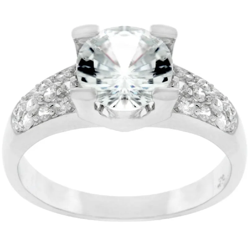 Classic Clear Engagement Ring With Rhodium Plated