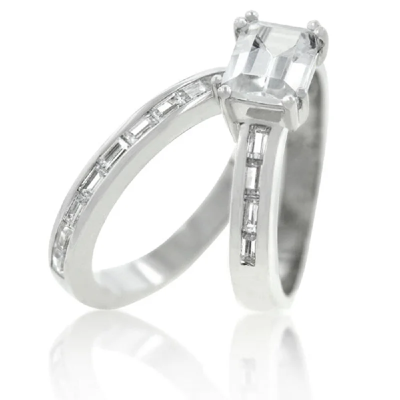 Clear Cubic Zirconia Princess Baguette Wedding Set