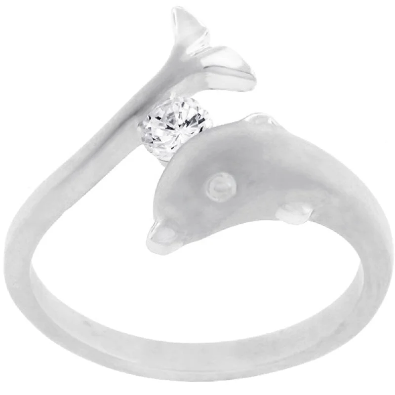 Clear Stone Tension Set Dolphin Ring For Women