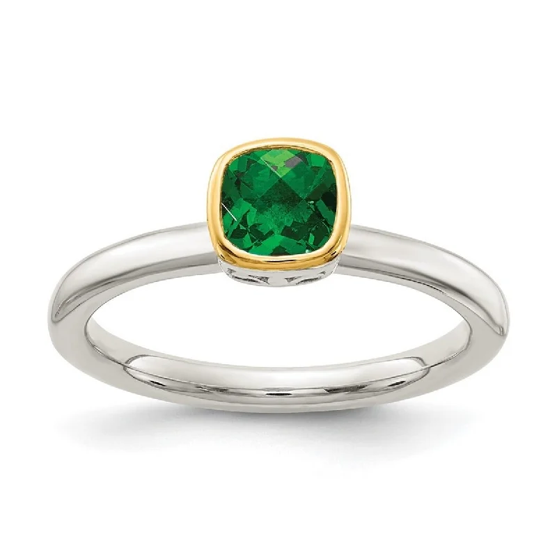 Curata 925 Sterling Silver With 14k Accent Created Emerald Ring