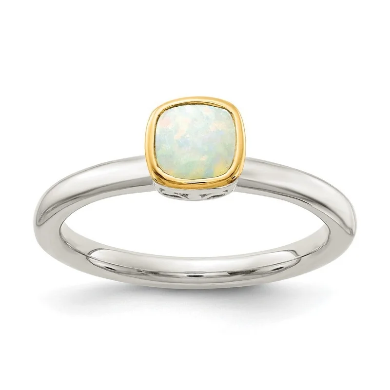 Curata 925 Sterling Silver With 14k Accent Milky Opal Ring