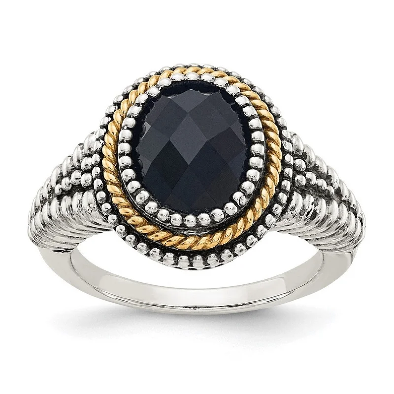 Curata 925 Sterling Silver With 14k Black Simulated Onyx Ring